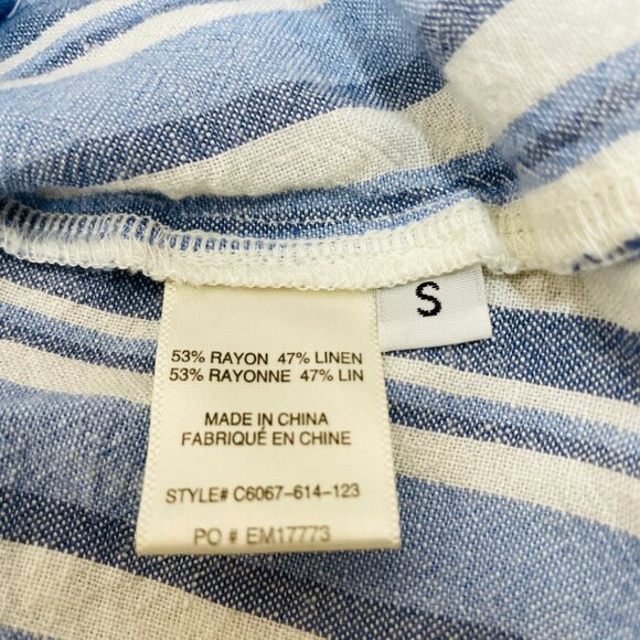 Cloth & Stone Womens SMALL Striped Tunic Top Blue Linen Button Down Blue Relaxed - Picture 5 of 7